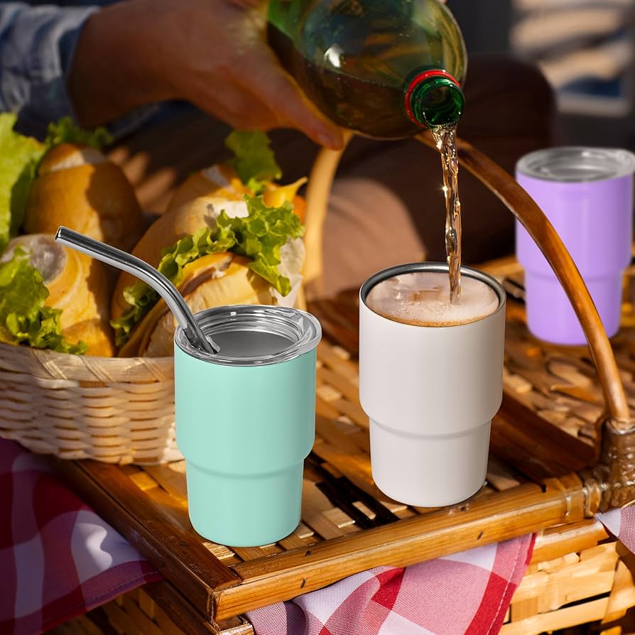 3oz Mini Stainless Steel Tumblers – Set of 6 with Lids & Straws