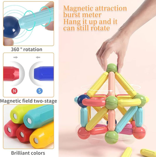 84-Piece Magnetic Building Sticks & Balls Set – STEM Construction Toy for Kids