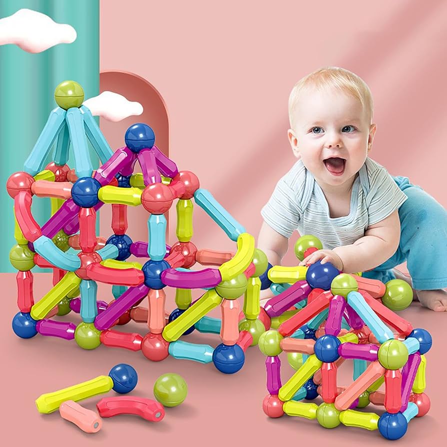 84-Piece Magnetic Building Sticks & Balls Set – STEM Construction Toy for Kids
