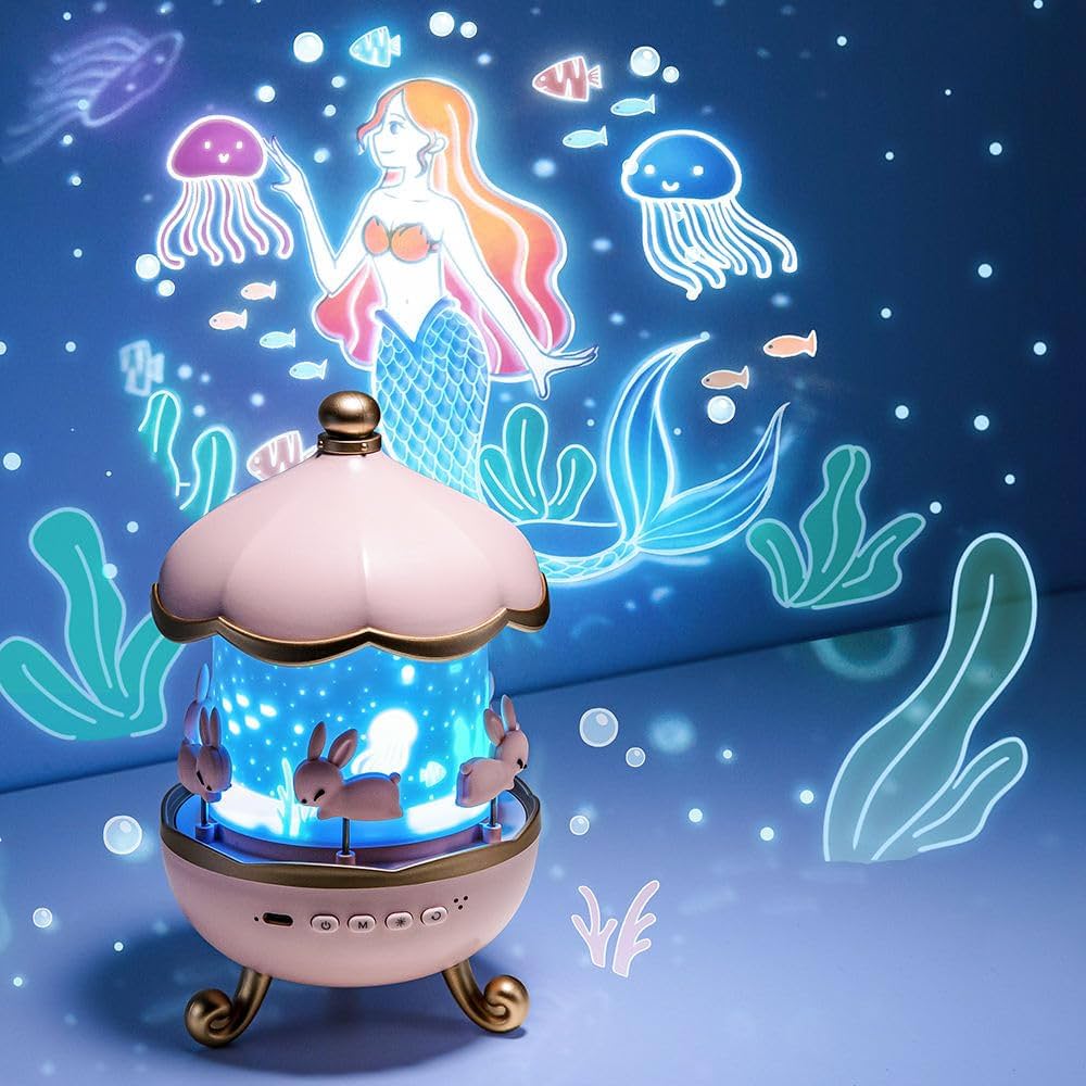 Bunny’s Carousel Night Projector – 6-in-1 Rotating Light Show for Kids