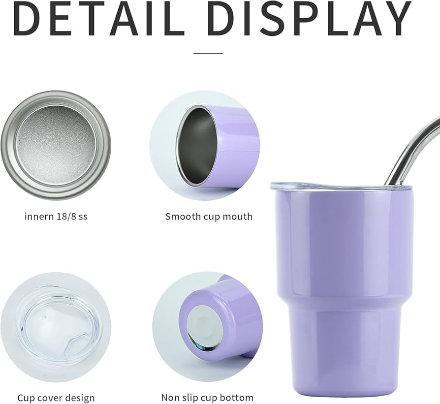 3oz Mini Stainless Steel Tumblers – Set of 6 with Lids & Straws
