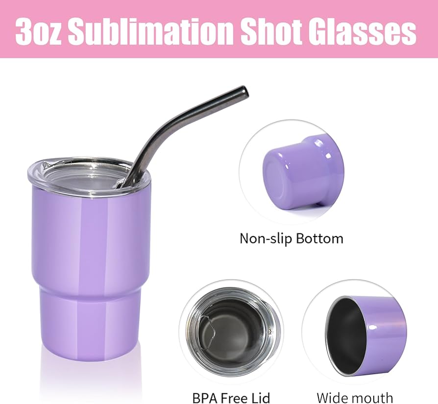 3oz Mini Stainless Steel Tumblers – Set of 6 with Lids & Straws