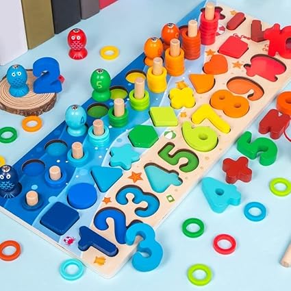 Multi-Functional Wooden Puzzle Board – Numbers & Fishing Game