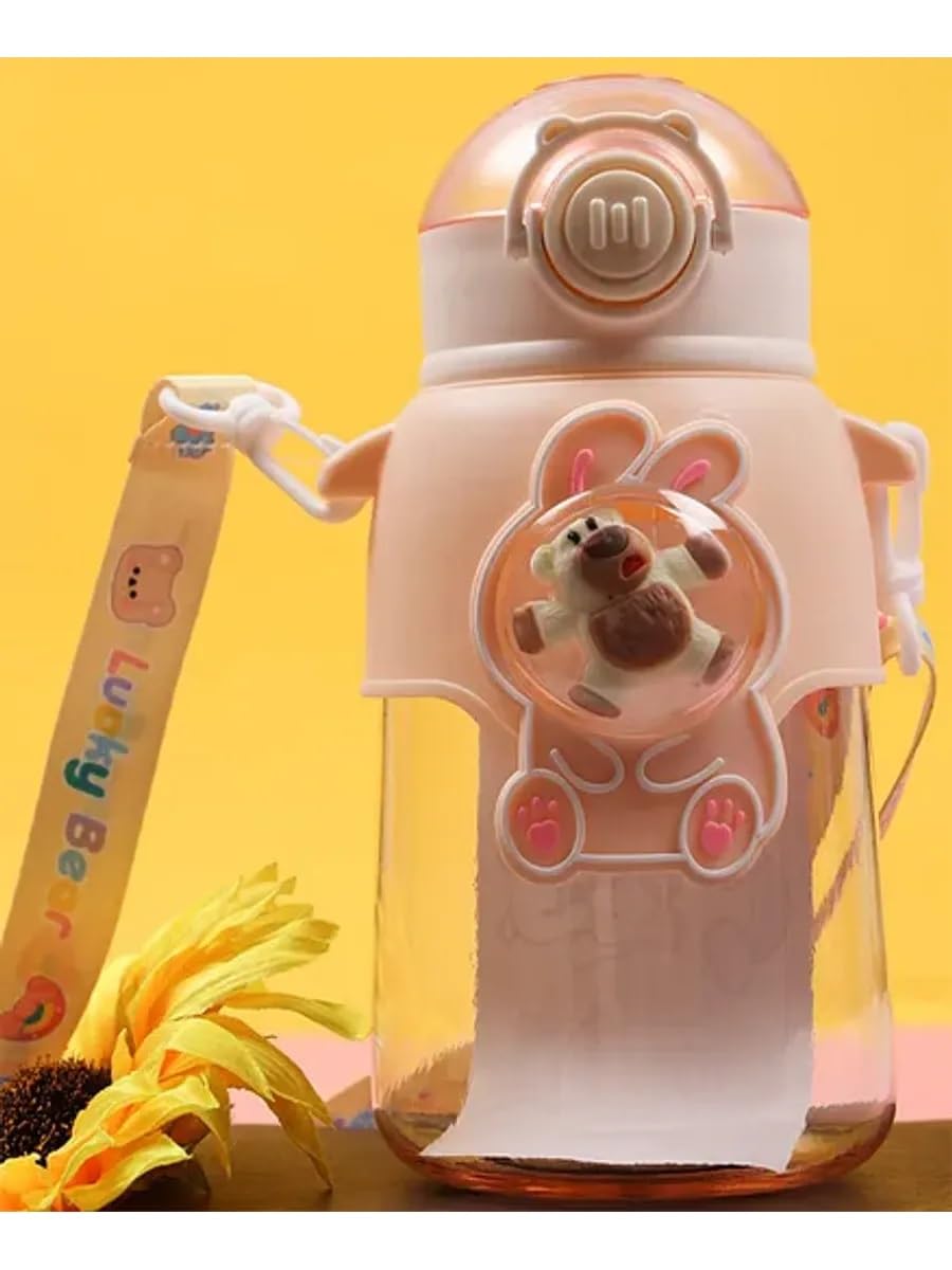 Kawaii PP BPA free cute bear squishy Water Bottles with Straw 680 Ml