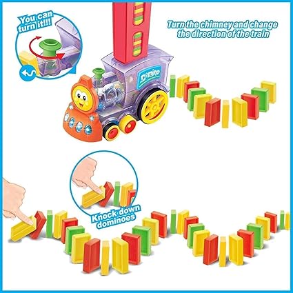 Domino Train Toy with Lights & Sound – Automatic Domino Laying Set for Kids