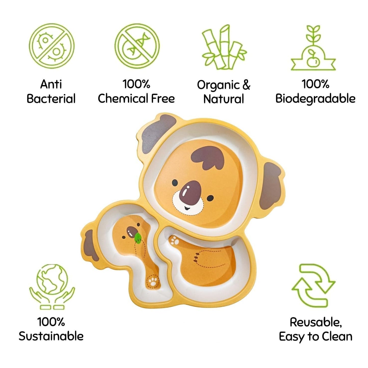 Very Cute Bamboo 5 Piece Dinnerware Set for Kids Children Toddler Baby