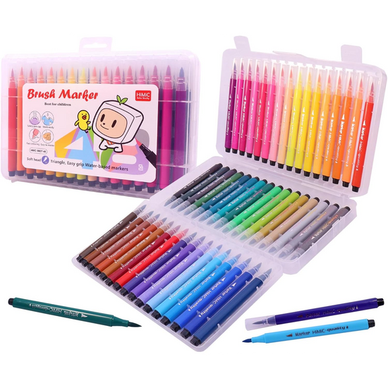 48-Color Dual Tip Sketch Markers Set – Brush & Fine Tip Art Pens for Kids, Students & Artists