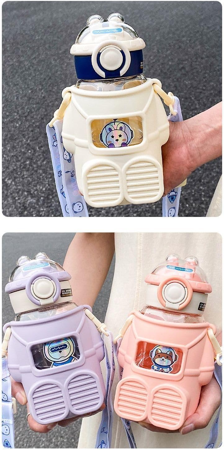 Space design Astronaut shaped Cute Kawaii Water Bottle with Straw