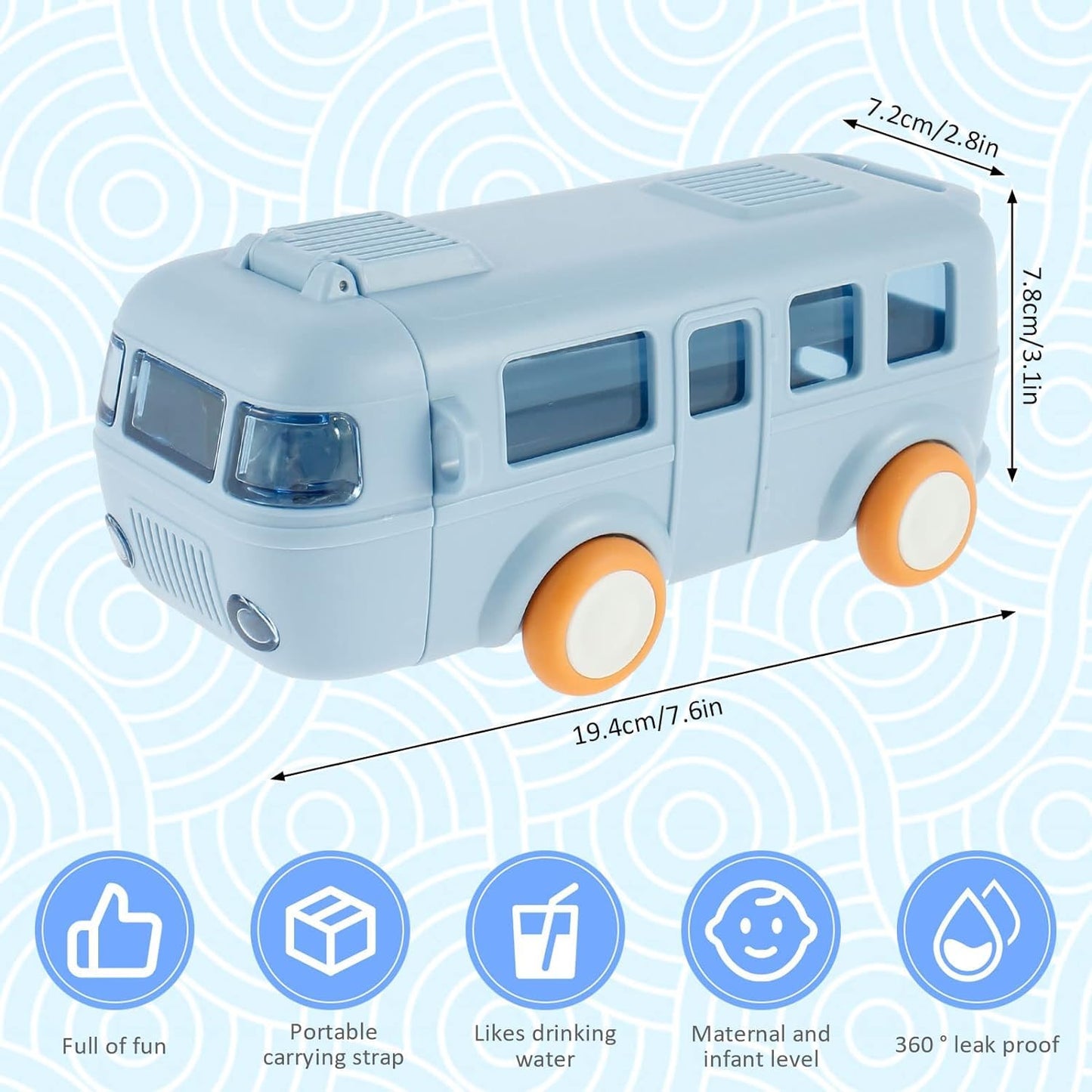Portable Cute Bus Design Water Bottle with Straw and Strap