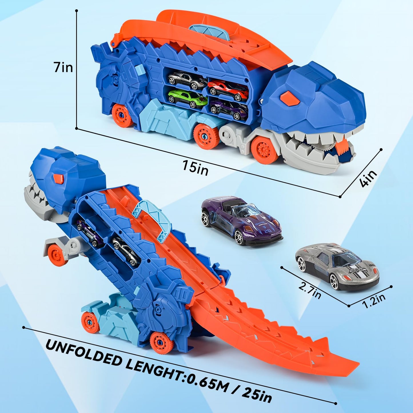 2-in-1 Dinosaur Storage Truck Toy with Diecast Cars – Carrier & Playset for Kids