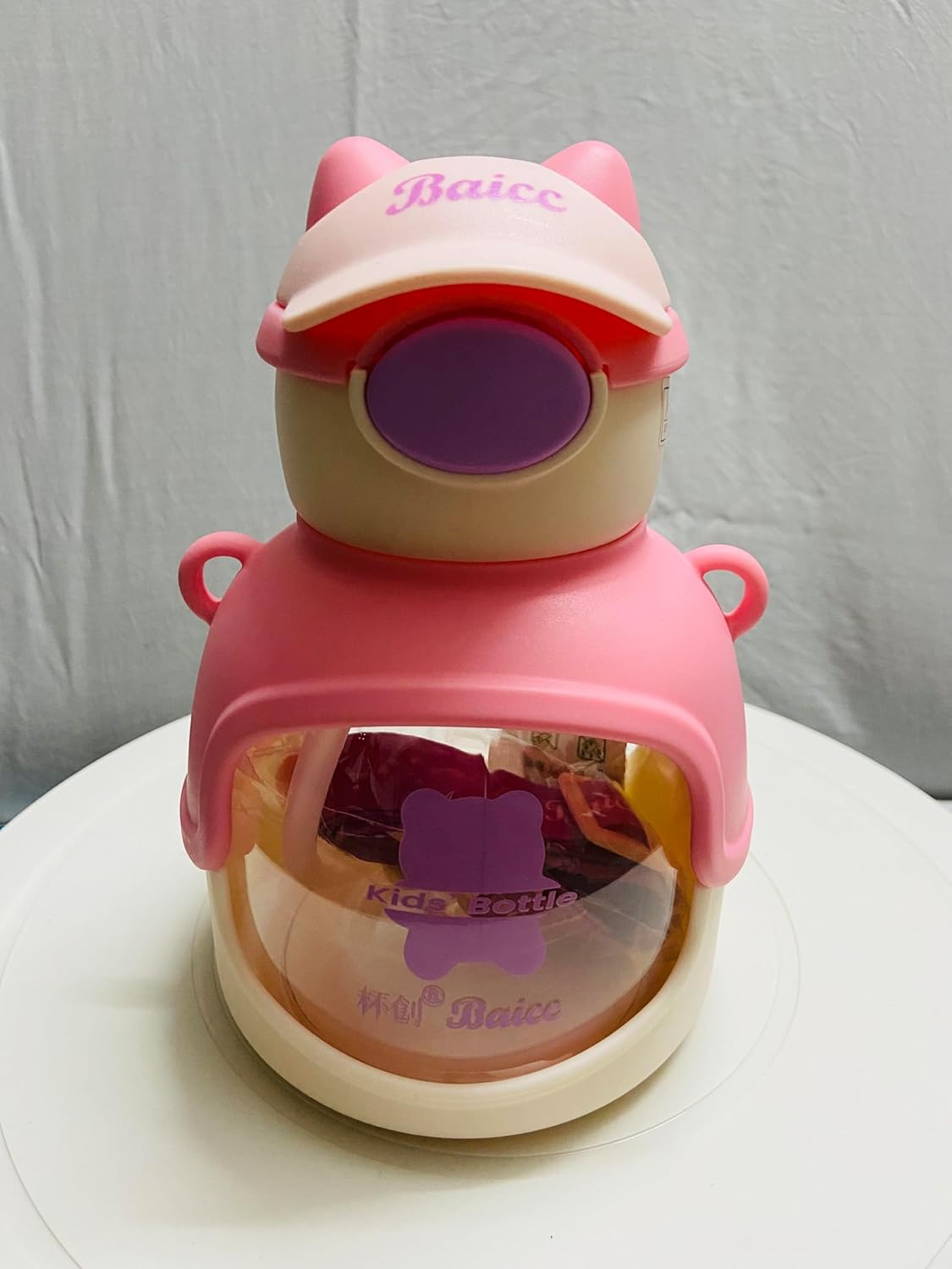 750Ml Plastic Bear Shapes Push Button Open Water Bottle With Straw