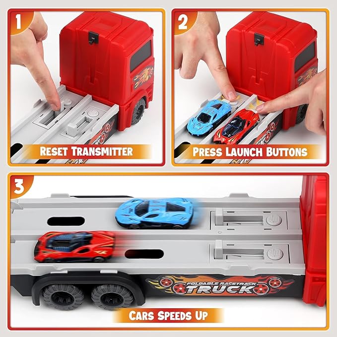 Foldable Transport Truck Toy with Car Ejection Launcher – Multi-Car Carrier Playset for Kids
