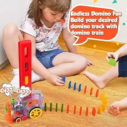 Domino Train Toy with Lights & Sound – Automatic Domino Laying Set for Kids