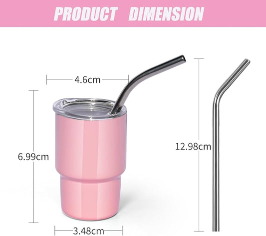 3oz Mini Stainless Steel Tumblers – Set of 6 with Lids & Straws
