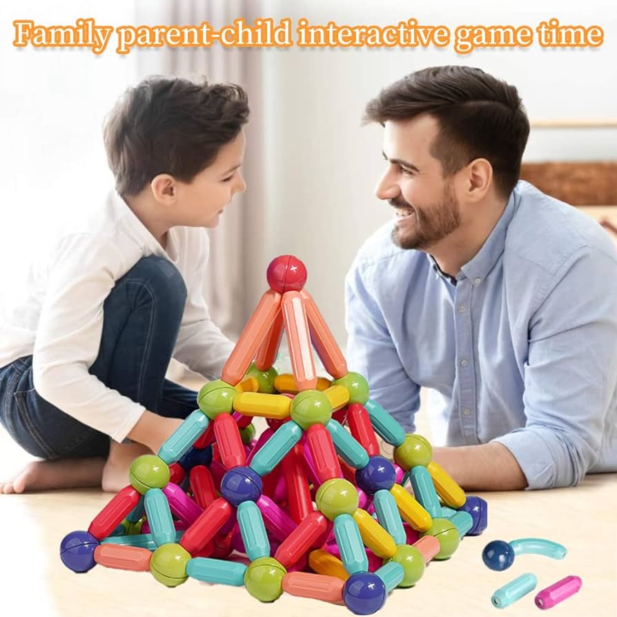 84-Piece Magnetic Building Sticks & Balls Set – STEM Construction Toy for Kids