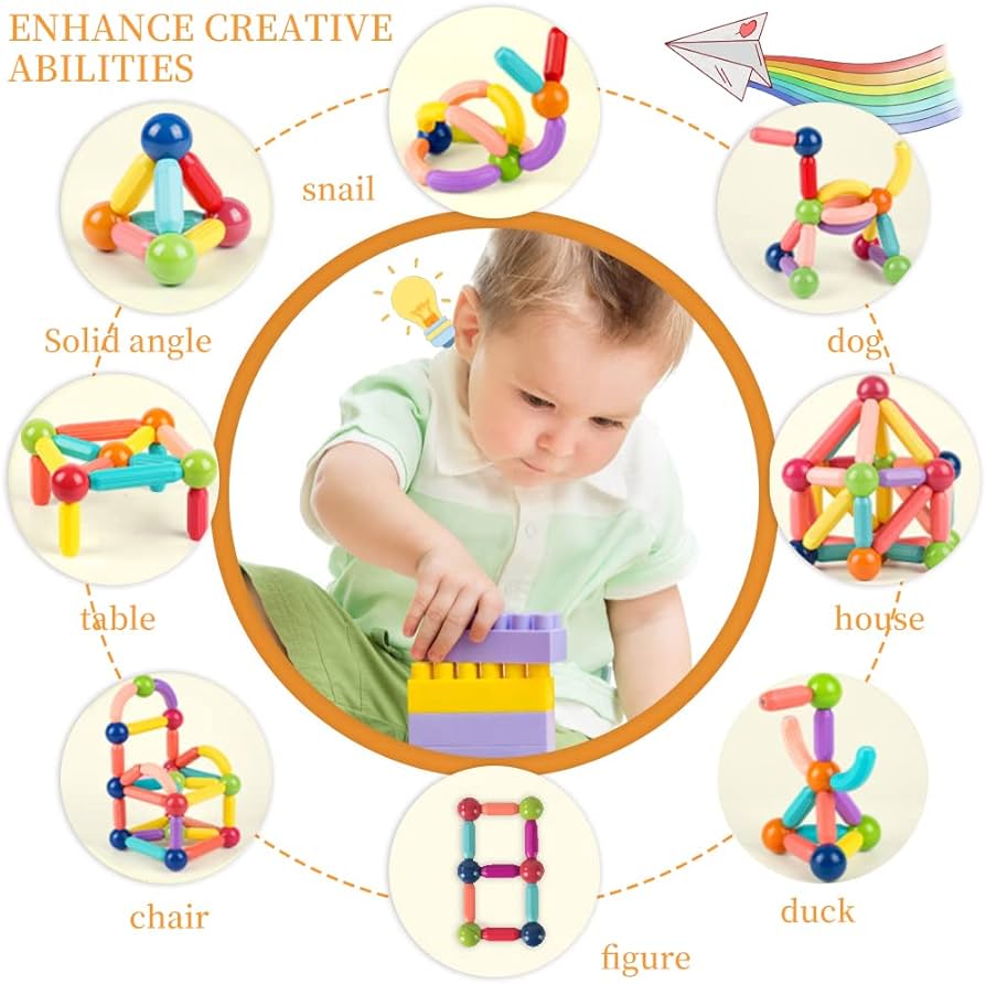 84-Piece Magnetic Building Sticks & Balls Set – STEM Construction Toy for Kids