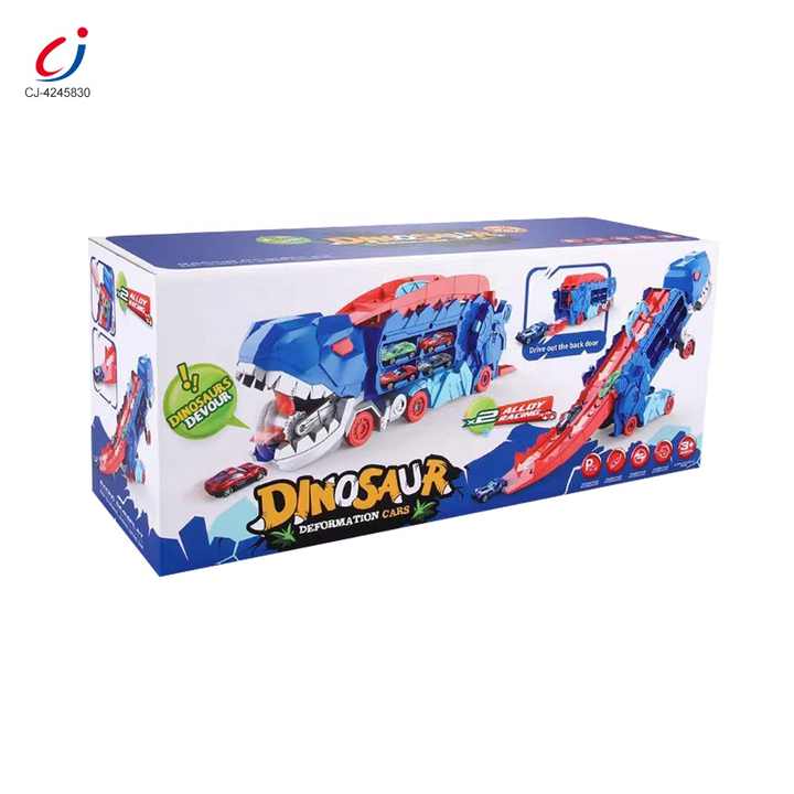 2-in-1 Dinosaur Storage Truck Toy with Diecast Cars – Carrier & Playset for Kids