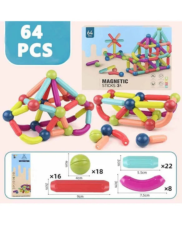 25, 42, 64, 100 pcs  Colorful Magnetic Sticks and Balls Sets 3D