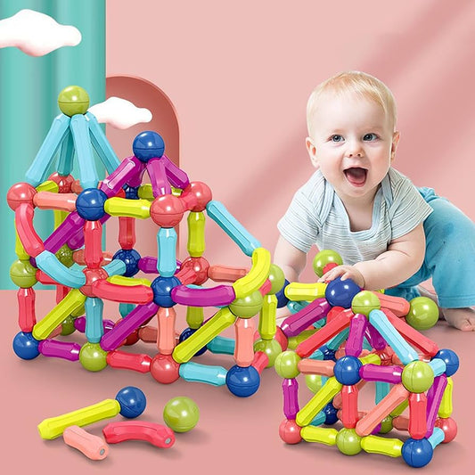 84-Piece Magnetic Building Sticks & Balls Set – STEM Construction Toy for Kids