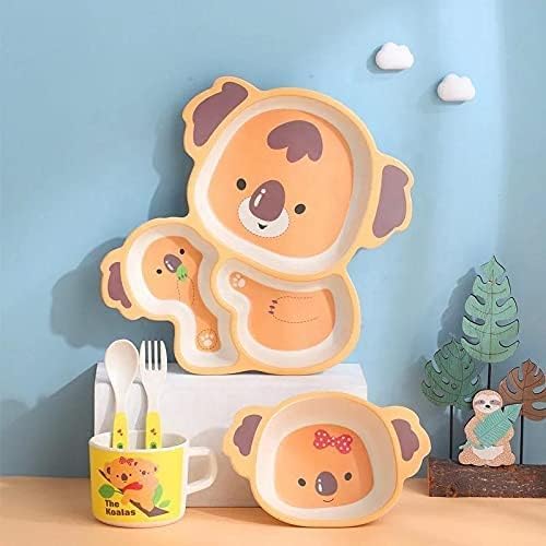 Very Cute Bamboo 5 Piece Dinnerware Set for Kids Children Toddler Baby