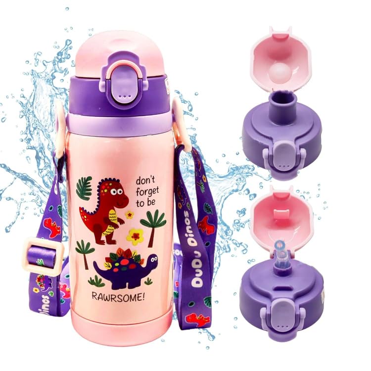 Double Fun - Cute Dinosaur Theme Hot & Cold Water Bottle for Kids