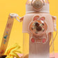 Kawaii PP BPA free cute bear squishy Water Bottles with Straw 680 Ml