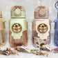 Kawaii PP BPA free cute bear squishy Water Bottles with Straw 680 Ml