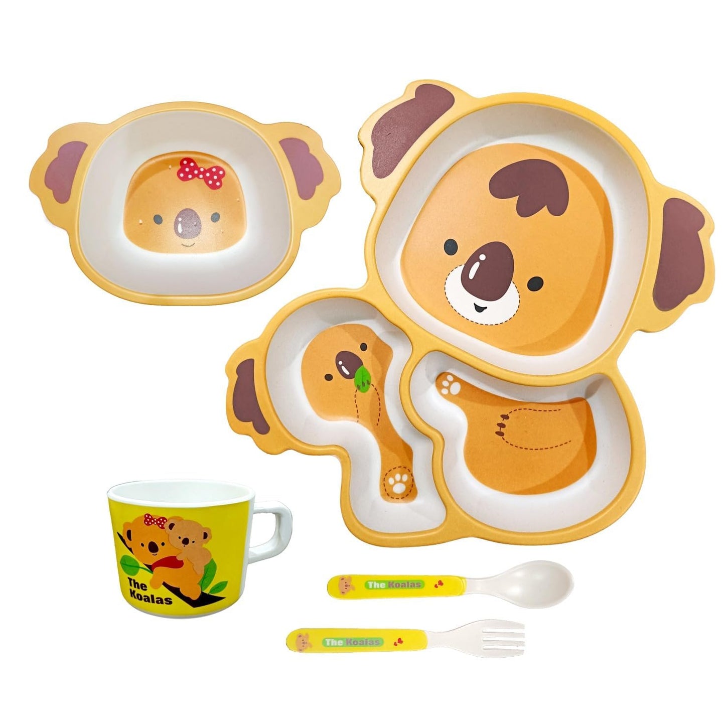 Very Cute Bamboo 5 Piece Dinnerware Set for Kids Children Toddler Baby