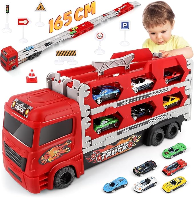 Foldable Transport Truck Toy with Car Ejection Launcher – Multi-Car Carrier Playset for Kids