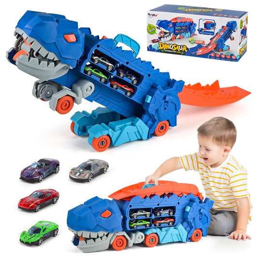 2-in-1 Dinosaur Storage Truck Toy with Diecast Cars – Carrier & Playset for Kids