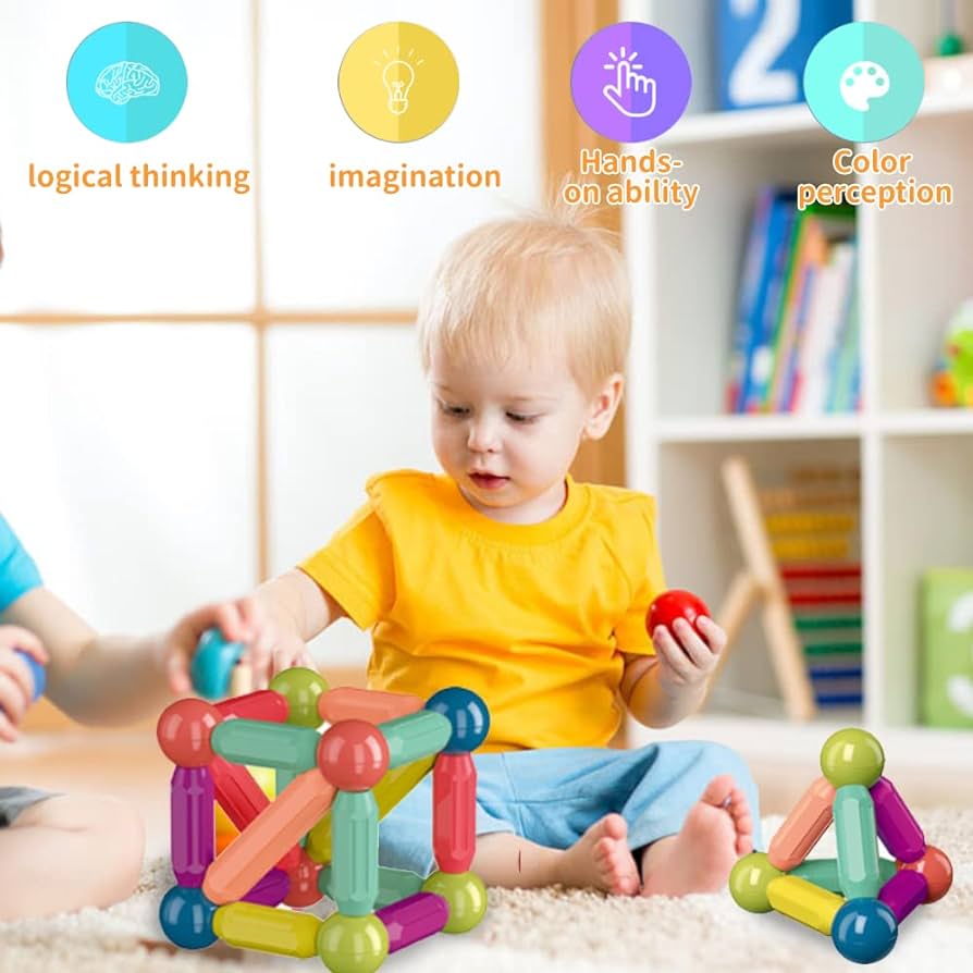 84-Piece Magnetic Building Sticks & Balls Set – STEM Construction Toy for Kids